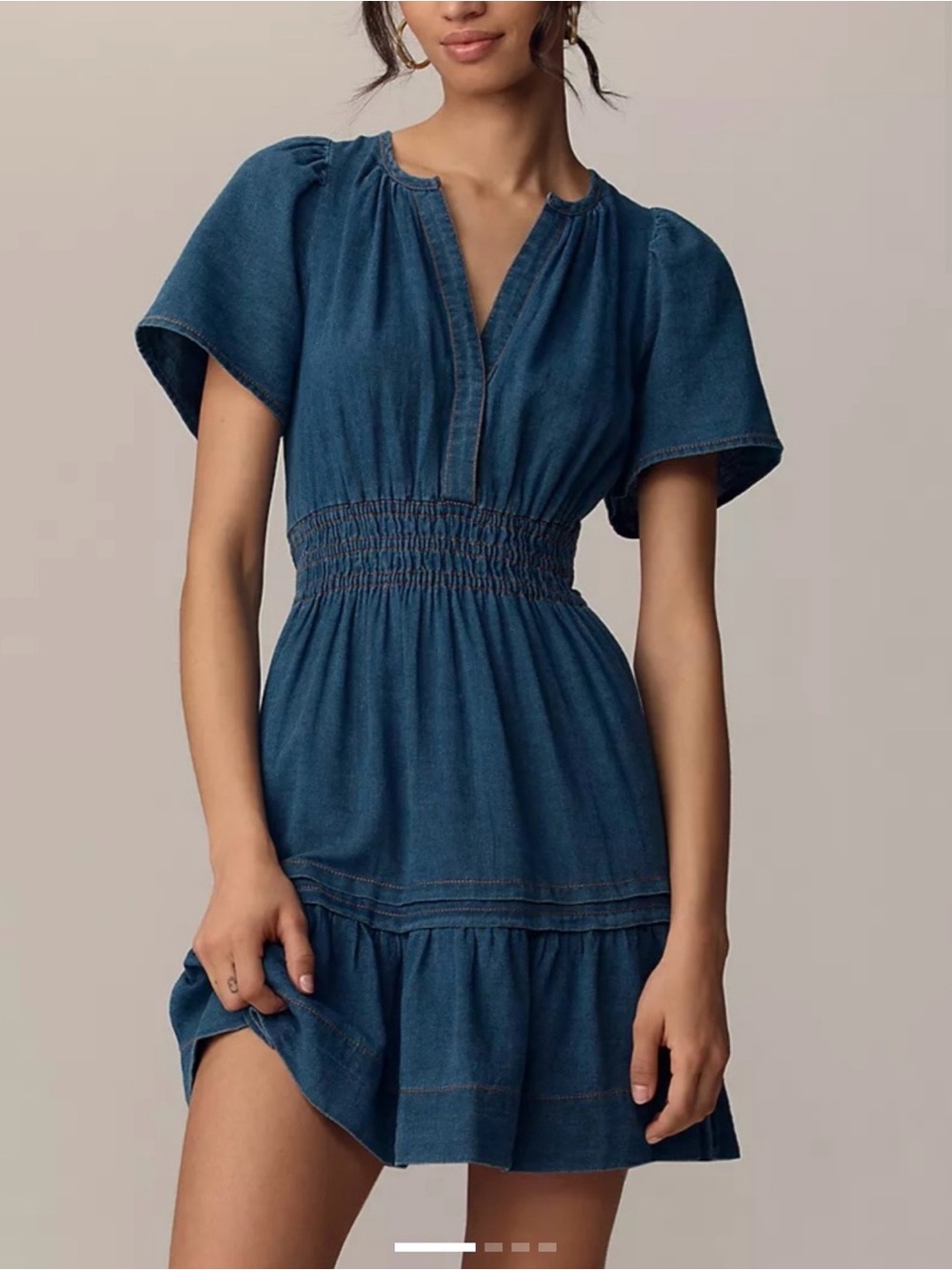 Anthropologie Smocked-Waist Denim Mini Dress